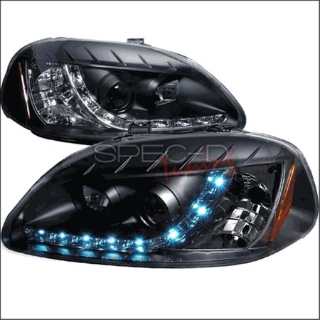 Overtime R8 Style Halo LED Projector Headlights for 96 to 98 Honda Civic; Black - 10 x 21 x 26 in. OV508451